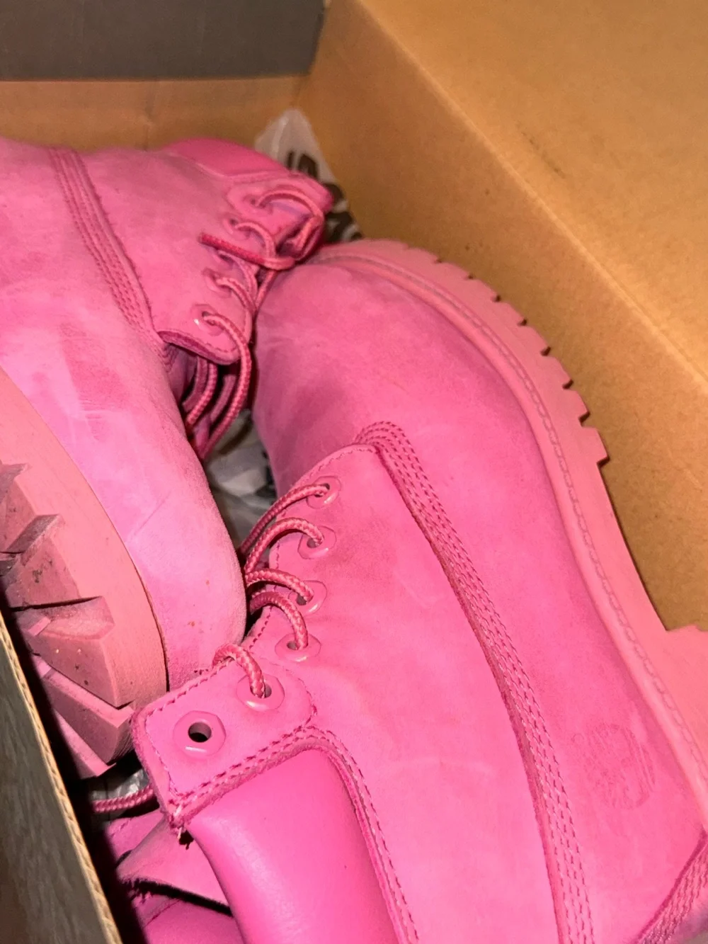 Timberland Youth Box in Gray and White with Pink Accent